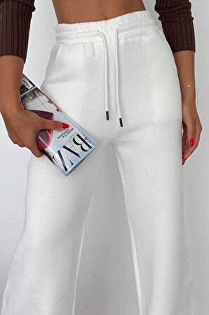 Balenbi Kadın Bol Paça Yüksek Bel Polarlı Kışlık Eşofman Altı 1086