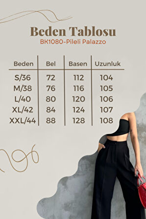 Balenbi Kadın Pileli Yüksek Bel Likralı Palazzo Pantolon 1080