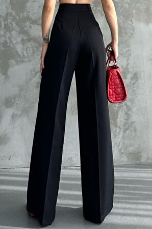 Balenbi Kadın Pileli Yüksek Bel Likralı Palazzo Pantolon 1080