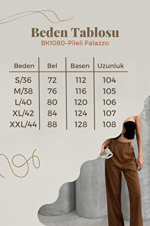Balenbi Kadın Pileli Yüksek Bel Likralı Palazzo Pantolon 1080