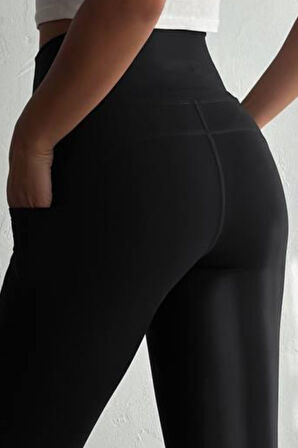 Balenbi Haute Kadın Yüksek Bel Toparlayıcı Çift Cepli Leggings Fitness Tayt 1090