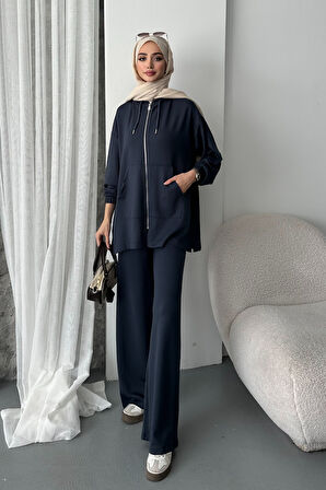 Balenbi Kadın Modal Penye Oversize Kapüşonlu Tesettür Tunik Takım 1108