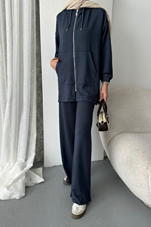 Balenbi Kadın Modal Penye Oversize Kapüşonlu Tesettür Tunik Takım 1108