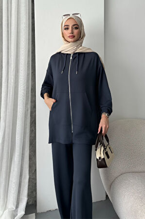 Balenbi Kadın Modal Penye Oversize Kapüşonlu Tesettür Tunik Takım 1108