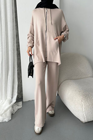 Balenbi Kadın Modal Penye Oversize Kapüşonlu Tesettür Tunik Takım 1108