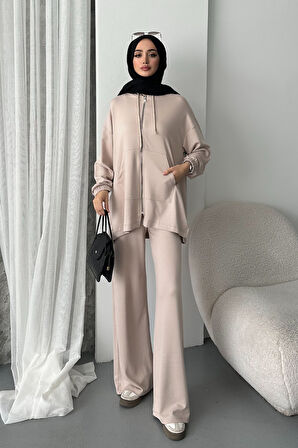 Balenbi Kadın Modal Penye Oversize Kapüşonlu Tesettür Tunik Takım 1108