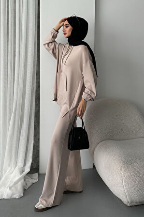 Balenbi Kadın Modal Penye Oversize Kapüşonlu Tesettür Tunik Takım 1108