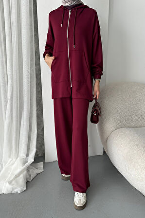 Balenbi Kadın Modal Penye Oversize Kapüşonlu Tesettür Tunik Takım 1108