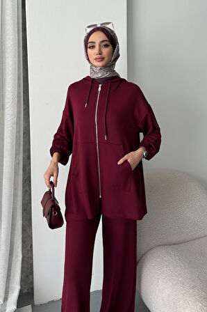 Balenbi Kadın Modal Penye Oversize Kapüşonlu Tesettür Tunik Takım 1108