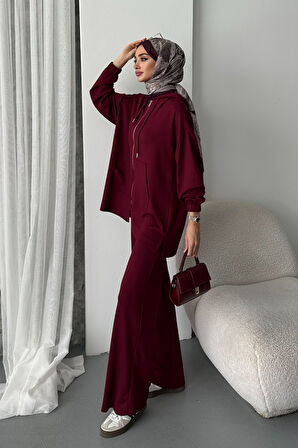 Balenbi Kadın Modal Penye Oversize Kapüşonlu Tesettür Tunik Takım 1108