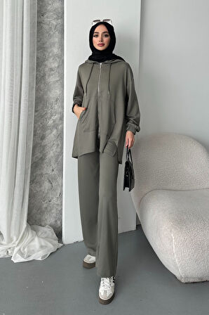 Balenbi Kadın Modal Penye Oversize Kapüşonlu Tesettür Tunik Takım 1108
