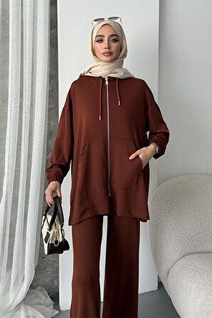 Balenbi Kadın Modal Penye Oversize Kapüşonlu Tesettür Tunik Takım 1108