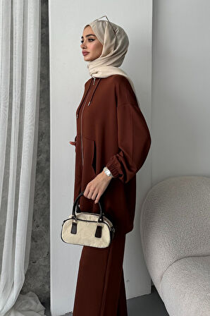 Balenbi Kadın Modal Penye Oversize Kapüşonlu Tesettür Tunik Takım 1108