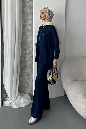 Balenbi Kadın Modal Penye Oversize Kapüşonlu Tesettür Tunik Takım 1108