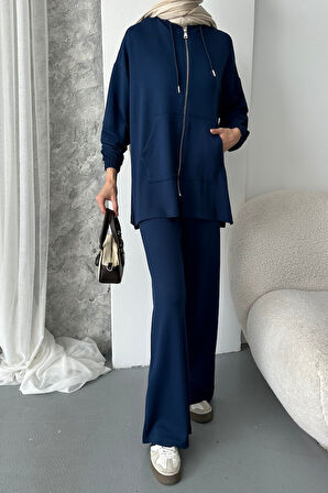 Balenbi Kadın Modal Penye Oversize Kapüşonlu Tesettür Tunik Takım 1108