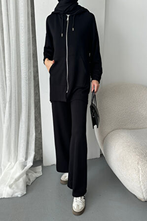 Balenbi Kadın Modal Penye Oversize Kapüşonlu Tesettür Tunik Takım 1108