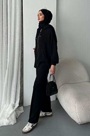 Balenbi Kadın Modal Penye Oversize Kapüşonlu Tesettür Tunik Takım 1108