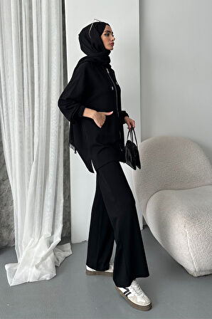 Balenbi Kadın Modal Penye Oversize Kapüşonlu Tesettür Tunik Takım 1108
