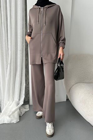 Balenbi Kadın Modal Penye Oversize Kapüşonlu Tesettür Tunik Takım 1108