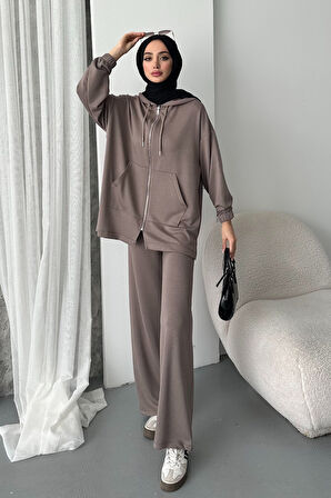 Balenbi Kadın Modal Penye Oversize Kapüşonlu Tesettür Tunik Takım 1108