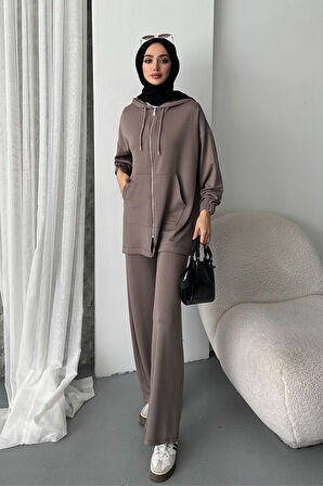 Balenbi Kadın Modal Penye Oversize Kapüşonlu Tesettür Tunik Takım 1108