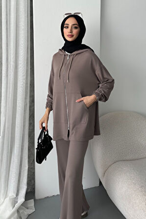 Balenbi Kadın Modal Penye Oversize Kapüşonlu Tesettür Tunik Takım 1108
