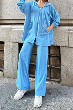 Balenbi Kadın Modal Penye Oversize Kapüşonlu Tesettür Tunik Takım 1108