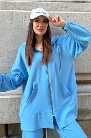 Balenbi Kadın Modal Penye Oversize Kapüşonlu Tesettür Tunik Takım 1108