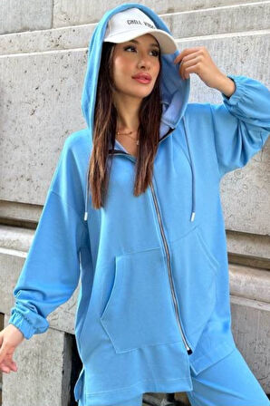 Balenbi Kadın Modal Penye Oversize Kapüşonlu Tesettür Tunik Takım 1108