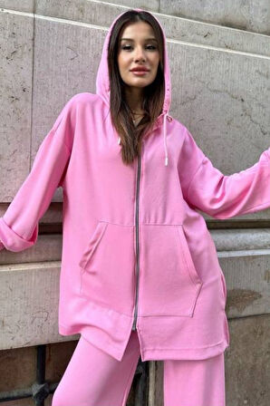 Balenbi Kadın Modal Penye Oversize Kapüşonlu Tesettür Tunik Takım 1108