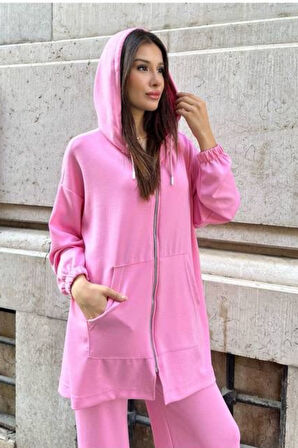 Balenbi Kadın Modal Penye Oversize Kapüşonlu Tesettür Tunik Takım 1108