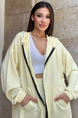 Balenbi Kadın Modal Penye Oversize Kapüşonlu Tesettür Tunik Takım 1108