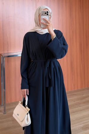 Balenbi Kadın Cupra Pike Uzun Hırka Bluz Geniş Paça Pantolon 3'lü Abaya Takım 3861