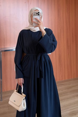 Balenbi Kadın Cupra Pike Uzun Hırka Bluz Geniş Paça Pantolon 3'lü Abaya Takım 3861
