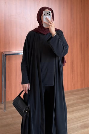 Balenbi Kadın Cupra Pike Uzun Hırka Bluz Geniş Paça Pantolon 3'lü Abaya Takım 3861