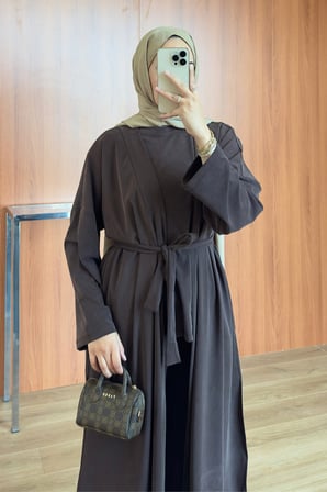 Balenbi Kadın Cupra Pike Uzun Hırka Bluz Geniş Paça Pantolon 3'lü Abaya Takım 3861
