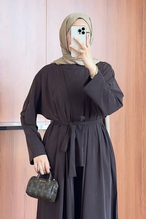 Balenbi Kadın Cupra Pike Uzun Hırka Bluz Geniş Paça Pantolon 3'lü Abaya Takım 3861