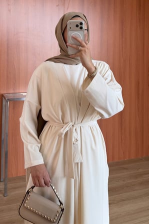 Balenbi Kadın Cupra Pike Uzun Hırka Bluz Geniş Paça Pantolon 3'lü Abaya Takım 3861