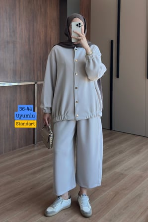 Balenbi Kadın Cupra Modal Bomber Ceketli Bol Paça Pantolonlu Tesettür Takım 3843 - Premium Seri