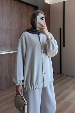Balenbi Kadın Cupra Modal Bomber Ceketli Bol Paça Pantolonlu Tesettür Takım 3843 - Premium Seri