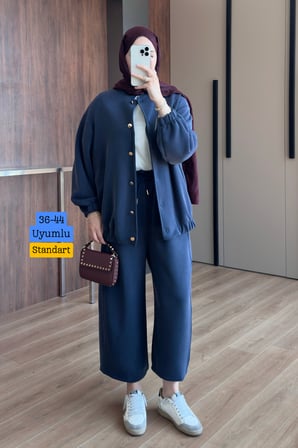 Balenbi Kadın Cupra Modal Bomber Ceketli Bol Paça Pantolonlu Tesettür Takım 3843 - Premium Seri