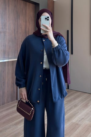 Balenbi Kadın Cupra Modal Bomber Ceketli Bol Paça Pantolonlu Tesettür Takım 3843 - Premium Seri