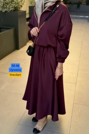 Balenbi Kadın Scuba Kumaş Bomber Ceketli Cepli Etekli Tesettür Takım 3859 - Premium Seri