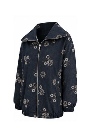 Balenbi Kadın Çiçek Desenli Fermuarlı Oversize Jean Bomber Ceket 380 - Premium Seri