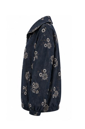 Balenbi Kadın Çiçek Desenli Fermuarlı Oversize Jean Bomber Ceket 380 - Premium Seri