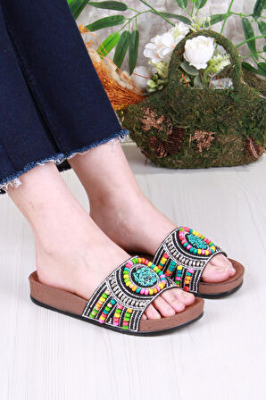 Fort 00303 Pienn Anatomik Esnek Rahat Taşlı Boncuklu Kadın Terlik