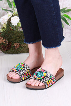 Fort 00303 Pienn Anatomik Esnek Rahat Taşlı Boncuklu Kadın Terlik