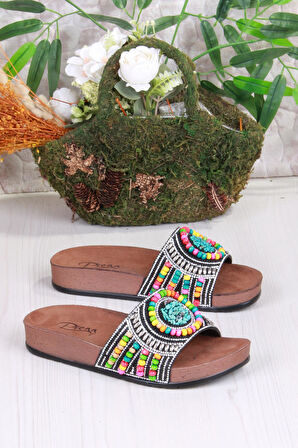 Fort 00303 Pienn Anatomik Esnek Rahat Taşlı Boncuklu Kadın Terlik