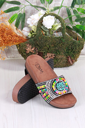 Fort 00303 Pienn Anatomik Esnek Rahat Taşlı Boncuklu Kadın Terlik