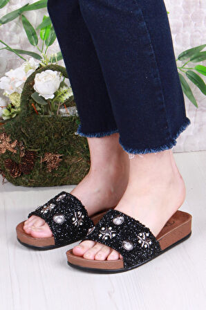 Fort 00903 Pienn Anatomik Esnek Rahat Taşlı Boncuklu Kadın Terlik